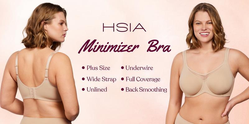 HSIA Cardi Comfort Bra Plus Size Underwire Non-padded Smoothing Wide Strap Full Coverage The Security-Blanket Bra for Big Busted Women Unlined Minimizer T-shirt Bra