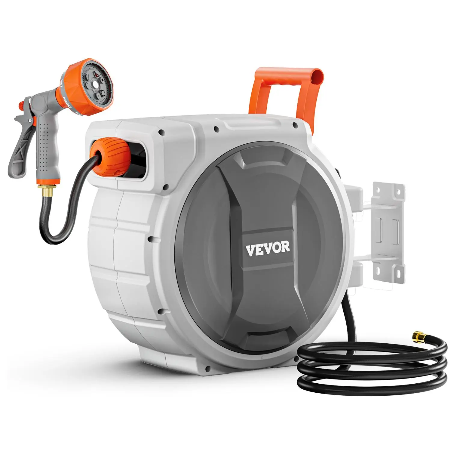 【SummerFinds】VEVOR Retractable Garden Hose Reel,  , 1/2 Inch x 145 ft Wall Mounted Hose Reel, Heavy Duty Garden Hose Reel with 9 Patterns Nozzle, Any Length Lock, Upgraded Slow Return System and 180°Swivel Bracket