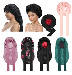 Bonnet Satin Hair Silk Bonnet for Sleeping Women, Silky Bonnets for Women with Tie Band, Sleep Cap for Braids Curly Hair Haircare
