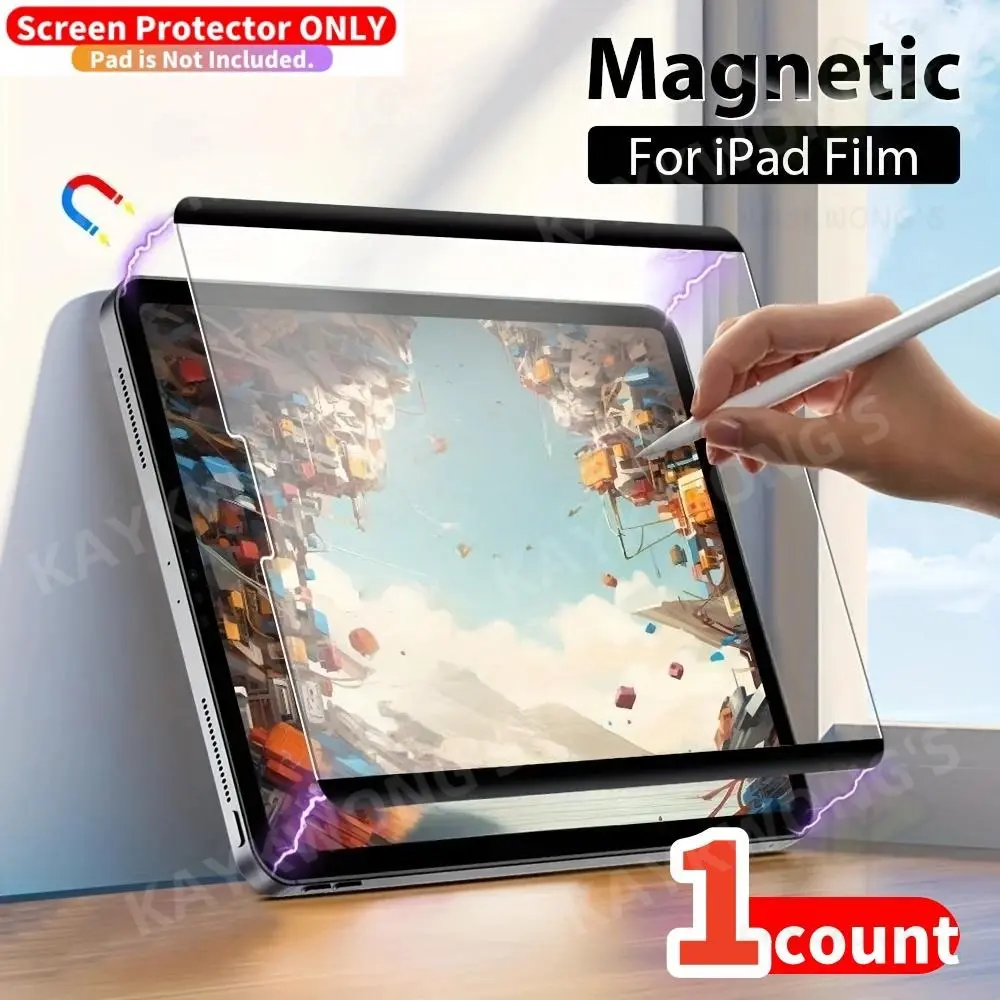 KAYKWONG'S 1-Pack Matte Texture Magnetic Removable Paper-Like Screen Protector for iPad PRO/AIR Series, Thin Touch Screen Reduces Pen Wear, Anti-Glare, Reusable, Washable Surface, Accessories