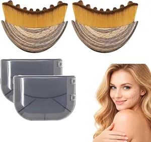 4Self Care Lymphatic Drainage Face Brush (2 Pack) – Dry Skin Contour & Sculpting Tool, Wooden Lymphatic Massager for Face & Neck, Makeup Prep, Jawline Toning & Facial Definition Enhancement