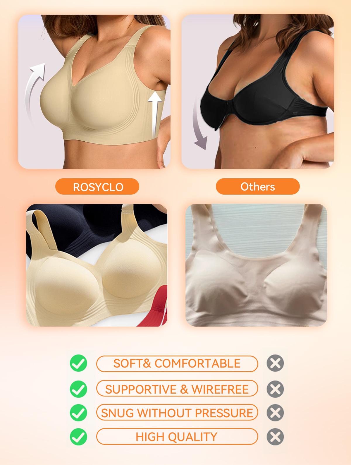 rosyclo Women's Wireless Bra No-Wire Jelly Strip Support & Lift, Plus Size Seamless Daily Bra, Back Smoothing Invisible Underwear M-4XL