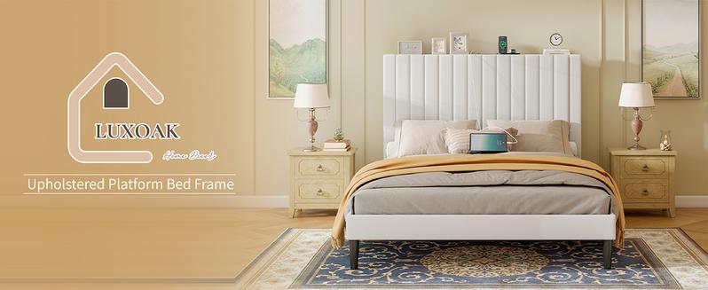 AMERLIFE Bed Frame Velvet Upholstered Tufted Headboard with Charging Station, Mattress Foundation, Box Spring Optional