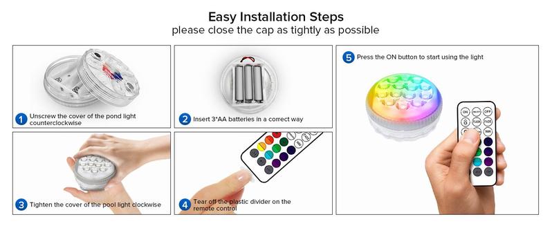 SANSI 8-Pack Submersible LED Pool Lights – RF Remote (200ft), Color-Changing Underwater Spotlights for Ponds, Showers & Inground Pools, Battery Charging, Waterproof with Glue, Magnets & Suction Cups– Perfect for Outdoorfun & Pool Decorations