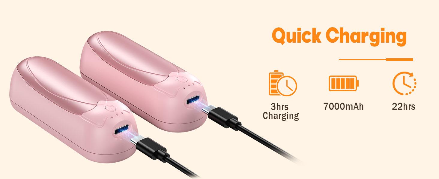 Hand Warmers 7000mAh Rechargeable 2 Pack,Electric Portable Pocket Heater with 3 Levels Warmth Instant 3-Second Heat 22h Marathon Warmth Gift for Women Men