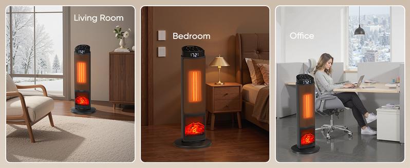 【Clearance】Space Heater for Indoor Use, 23Inch Portable Heater with Remote and Thermostat,7 Light Modes, 70°Oscillation, 12H Timer, Up to 95°F, Tip-over Protection