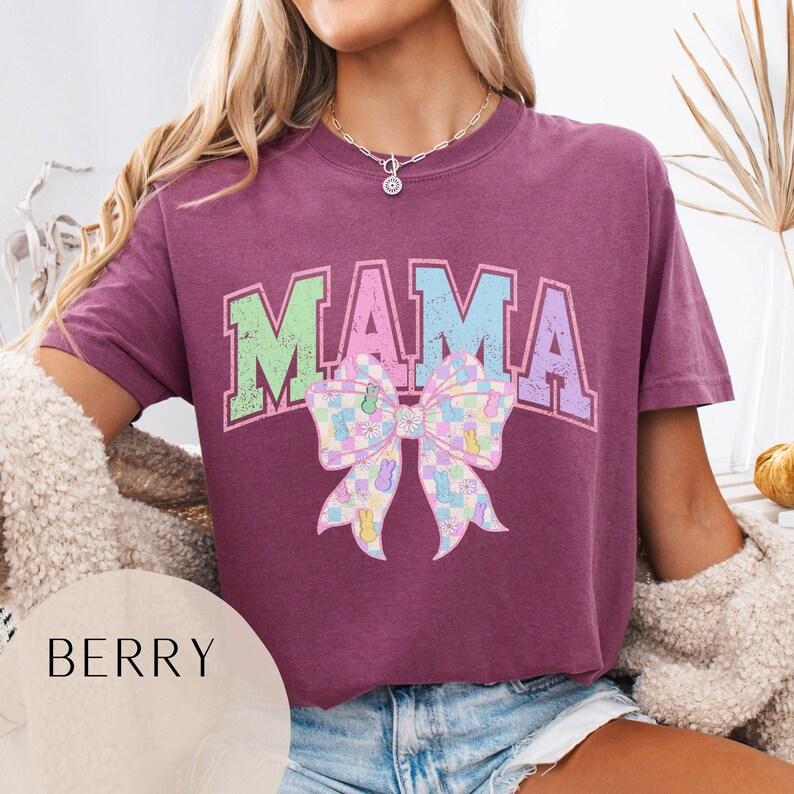 Comfort Colors Coquette Bow Easter Mama TShirt, Retro Mama T-Shirt, Vintage Mama Easter Tee, Mama Tshirt, Varsity Mom TShirt, Bow Mom Tee