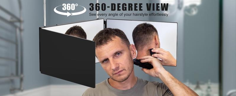 3 Way Mirror for Hair Cutting, Three Way Mirror for Shaver and Makeup, Height Adjustable with Two Hold Nails, 360 Viewing Angle, Clear Anti-Fog HD Glass
