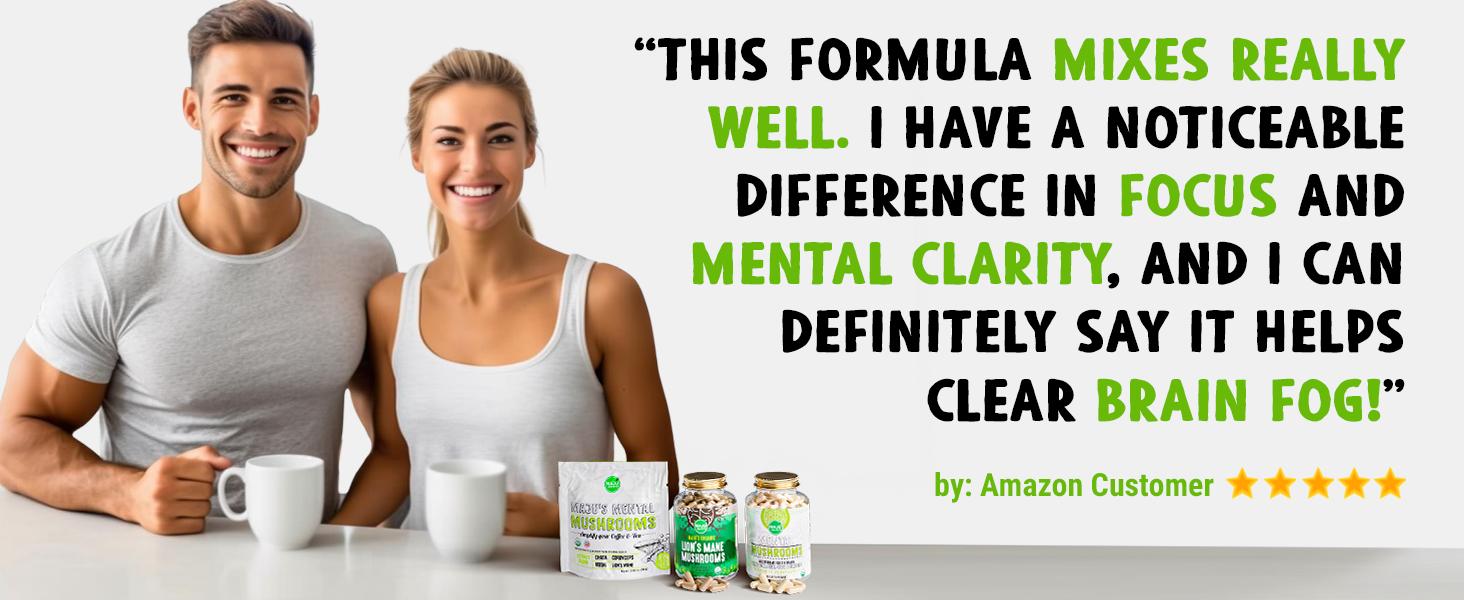 MAJU Organic Mental Mushrooms (80g) - Edible Dietary Nootropic Supplement, Chaga, Reishi, Cordyceps & Lion's Mane for Healthcare, Mental Fitness