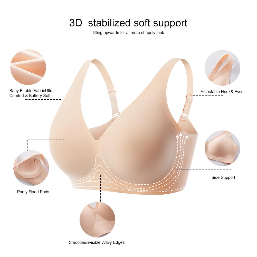 1/2/3/4PCS Wireless No Underwire Leopard Print Jelly Bra Everyday Comfort Push UpSeamless T-Shirt Bra with Minimizer & AdjustableStraps Fit Minimalist Fabric Womenswear Soft FitSmooth Yarn Basic Lady Underwear S-3XL