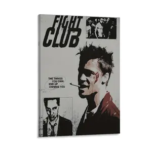 Inspired by the classic film *Fight Club*, this canvas art poster features a modern black and white design, making it an ideal wall decoration for living rooms, bedrooms, or offices, and a perfect gift for movie buffs and lovers of black and white art.