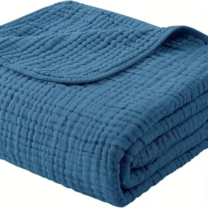 100% Cotton Muslin Blanket Textured Waffle Crinkle Throw Blanket Lightweight Breathable Washable Soft Bed Quilt For Bedroom Couch All Season Home Decor sohochic
