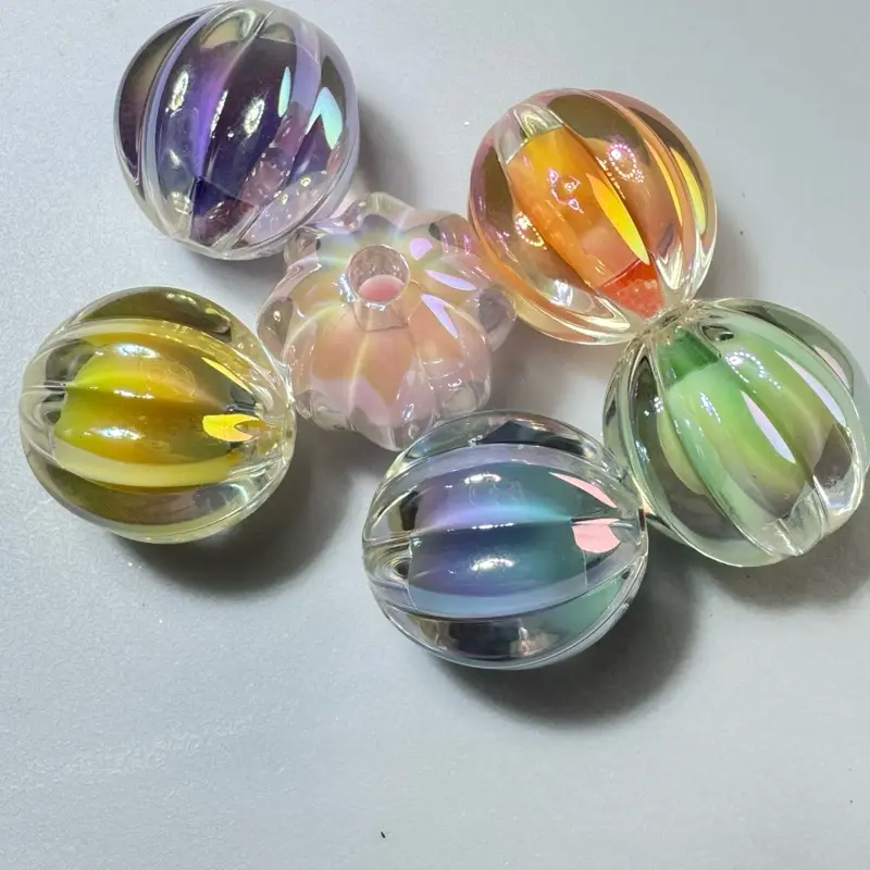 15.5mm Double Layer Iridescent Pumpkin Beads - 6 per bag one of each color