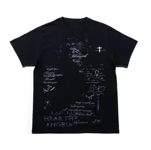 Gothic Angel Script T-Shirt, Y2K Grunge Blessed Cross Graphic Shirt, Vintage Aesthetic Streetwear Tee, Crew Neck, Short Sleeve, Cotton, Gift for Alt Him Her, Men And Womenswear Top