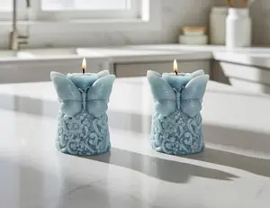 Snow Butterfly Candle, 3D Frosted Moldings, 2 pc set!