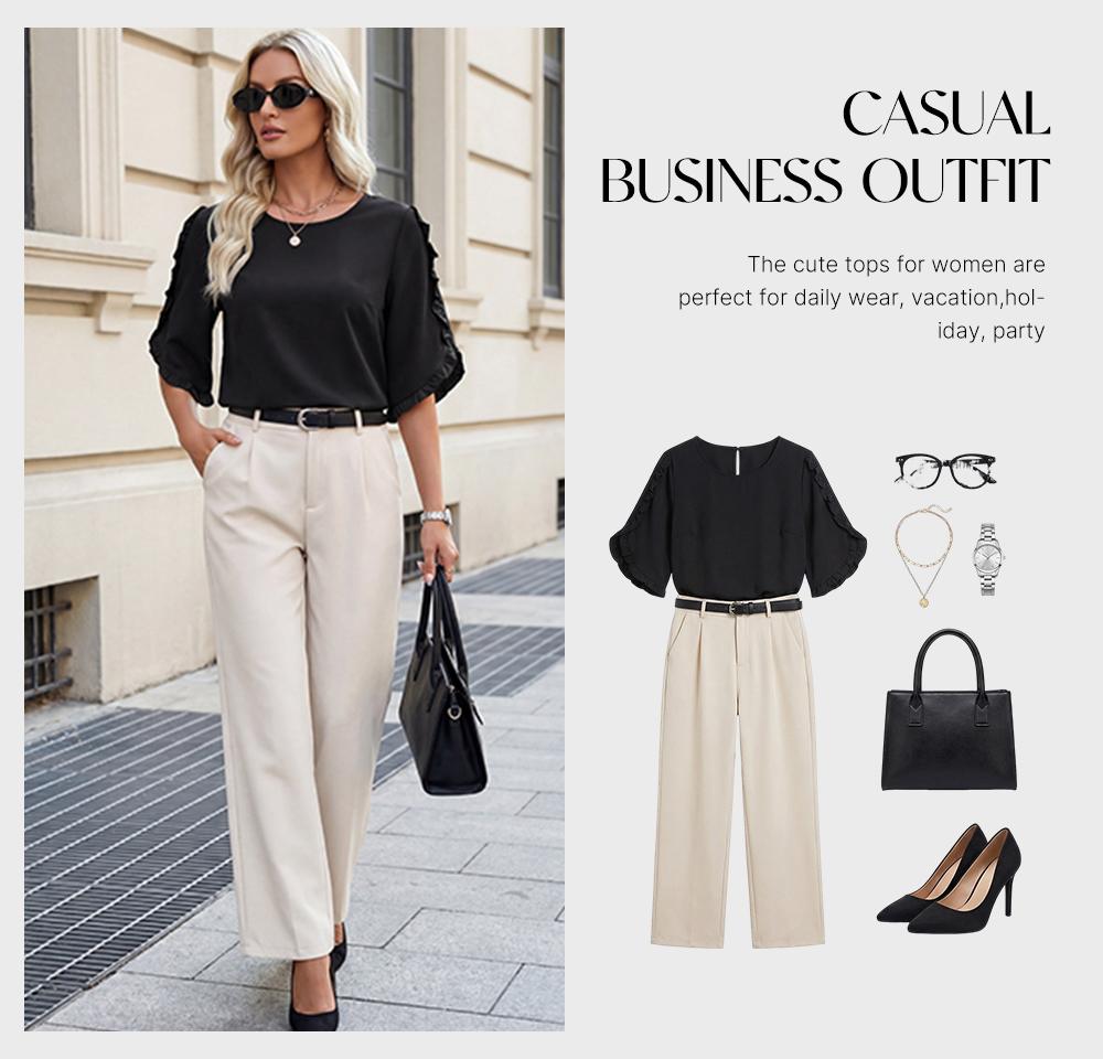 EVALESS 3/4 Long Sleeve Womens Tops Dressy Casual Lightweight Loose Blouses Crew Neck Ruffle Sleeve Shirts Business Work Tops 2026 Trendy Womenswear Spring Outfits Deals For You Days summer outfits EVALESS 3/4 Long Sleeve Womens Tops Dressy Casual Lightweight Loose Blouses Crew Neck Ruffle Sleeve Shirts Business Work Tops 2026 Trendy Womenswear Spring Outfits Deals For You Days summer outfits
