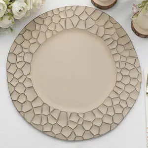 6-Pack Charger Plates 13" Round Taupe with Hammered Rim - Matte Finish Modern Dinner Charger Tableware