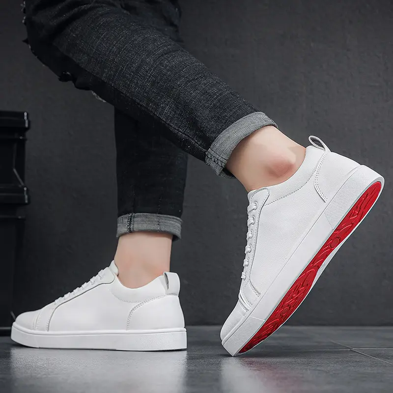 Men's Red Bottom Daily Shoes Simple Board Real Microfiber Leather Snkrs Runner Chic Low Top Lace Up Walking For Men Male Comfy lifestyle go to responsive sporty workout urban trendy Stylish Loaf Multi Purpose Daily Shoes