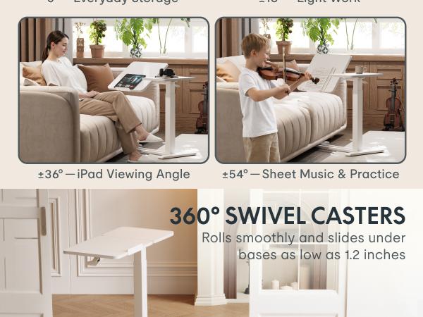 FLEXISPOT H7 Flex Height Adjustable C-Shaped End Table with Split Tilting Top, Mobile Side Table for Sofa & Bedside, Space-Saving Slide Under Furniture, Rolling Laptop Desk with Hidden Wheels for Small Spaces, WFH Essentials, Versatile Home Gift