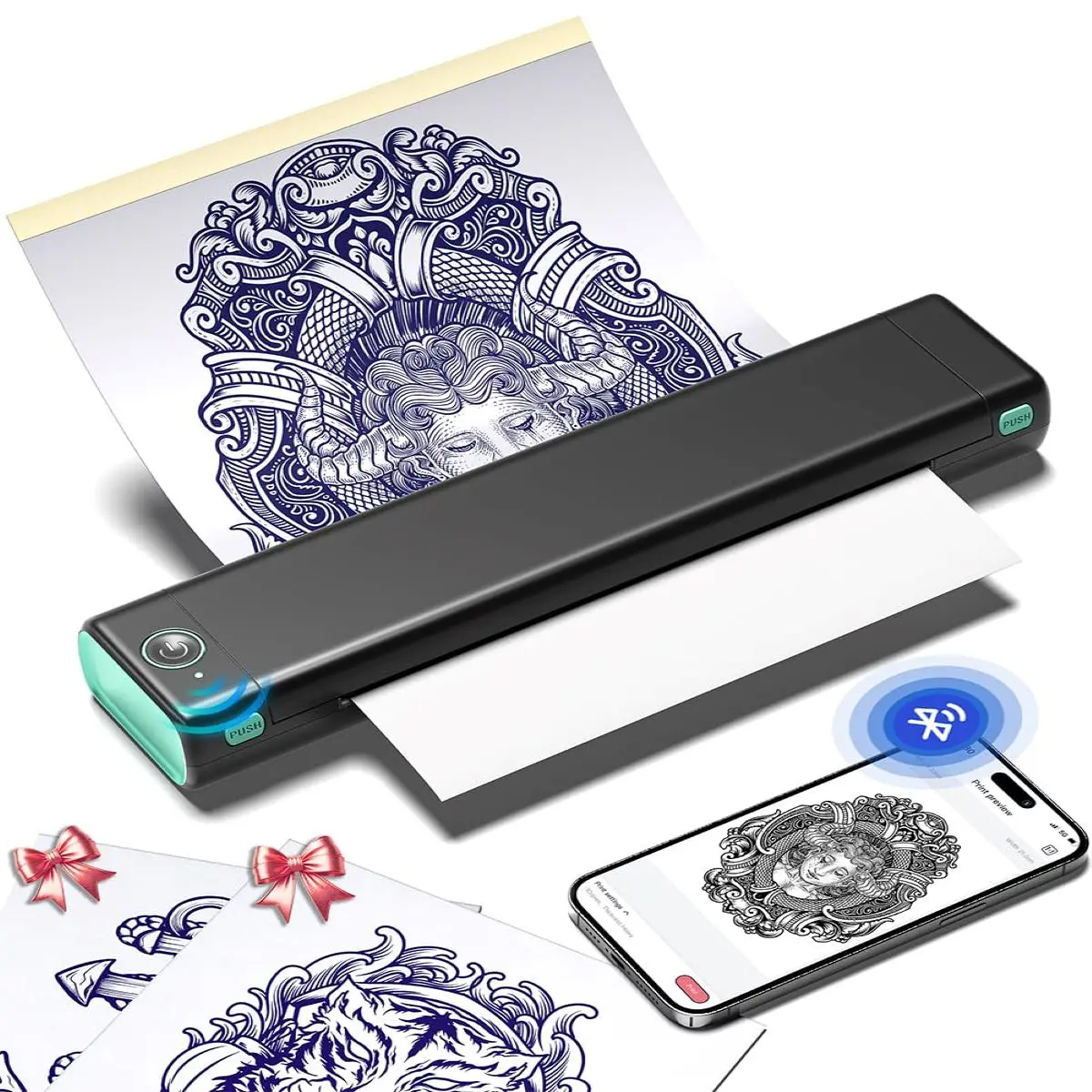Phomemo M08F Tattoo Stencil Printer – Wireless Bluetooth Thermal Printer for Tattoo Artists & Enthusiasts, Tattoo Transfer Printer, Mini Temporary Tattoo Kit, Lightweight Cordless Copier, Compatible with Phone/Tablet/PC, Includes 10pcs Transfer Paper