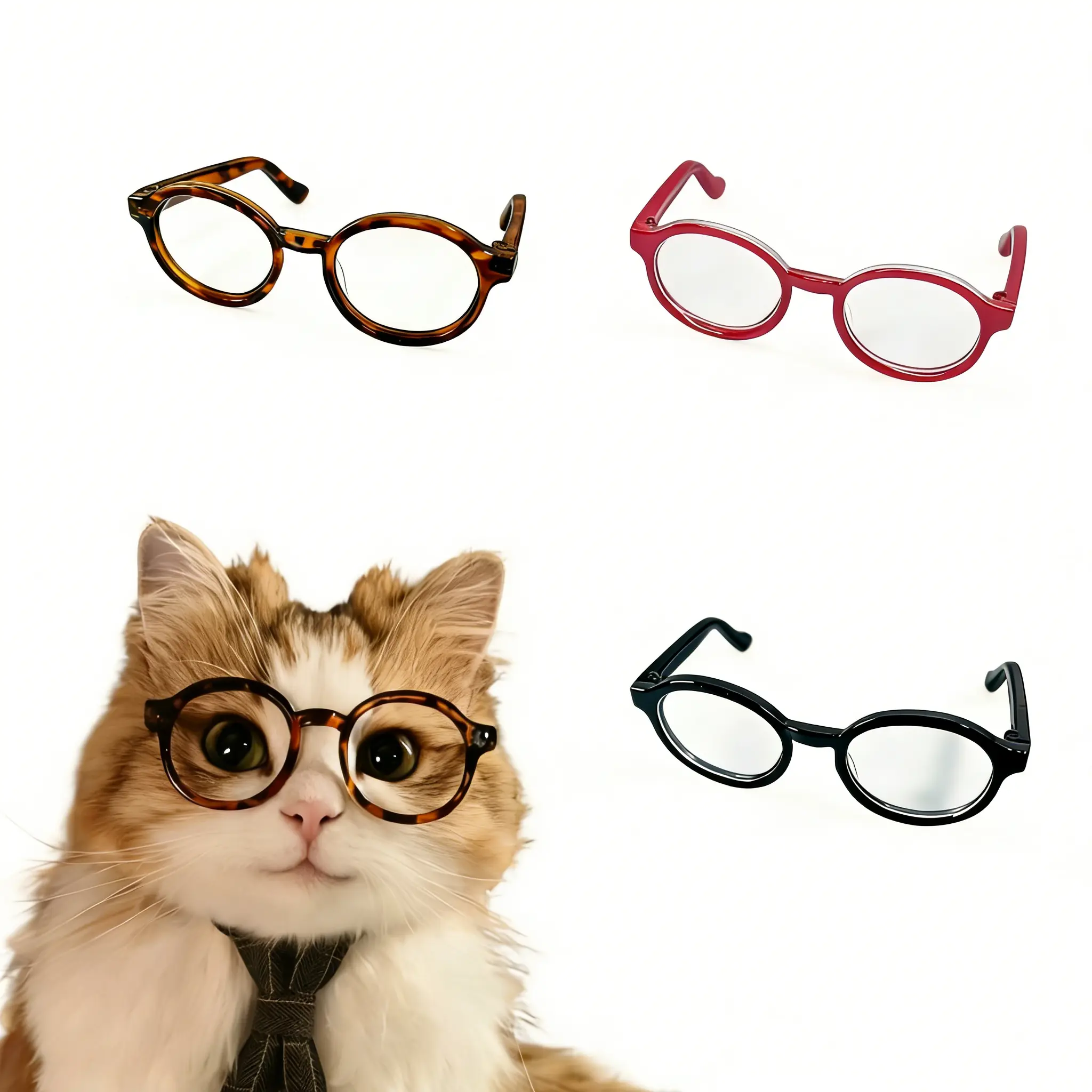Tortoiseshell Round Frame Pet Eye Wear for Cats - Universal Fit Pet Costume Supplies, Kitten Photo Props