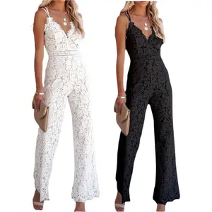 Women Elegant Jumpsuit High Waist Wide Leg Long Pants Romper Lace Spaghetti Straps Backless Jumpsuits Womenswear Overalls
