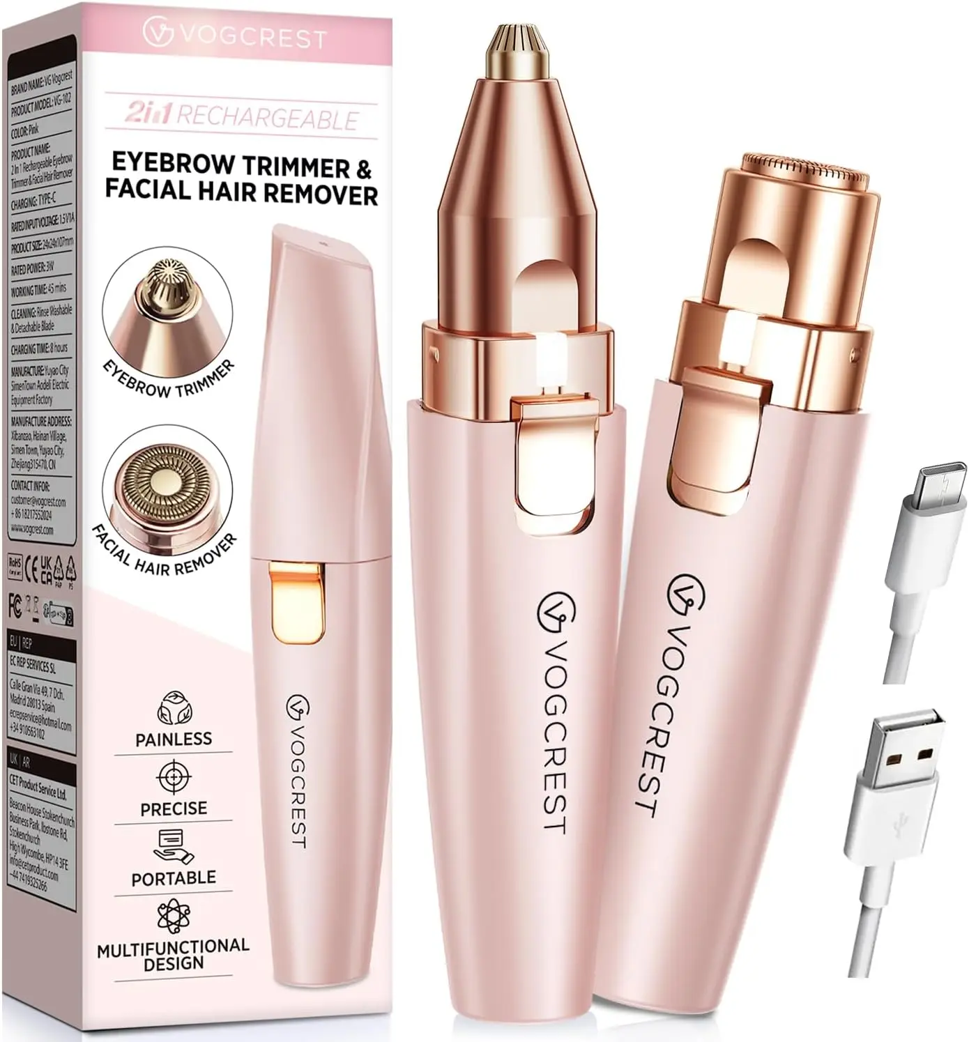 Eyebrow Facial Hair Trimmer: Portable 2 in 1 Electric Shaver and Facial Remover - Rechargeable Eyebrow Lips Body Facial Razor Comfort
