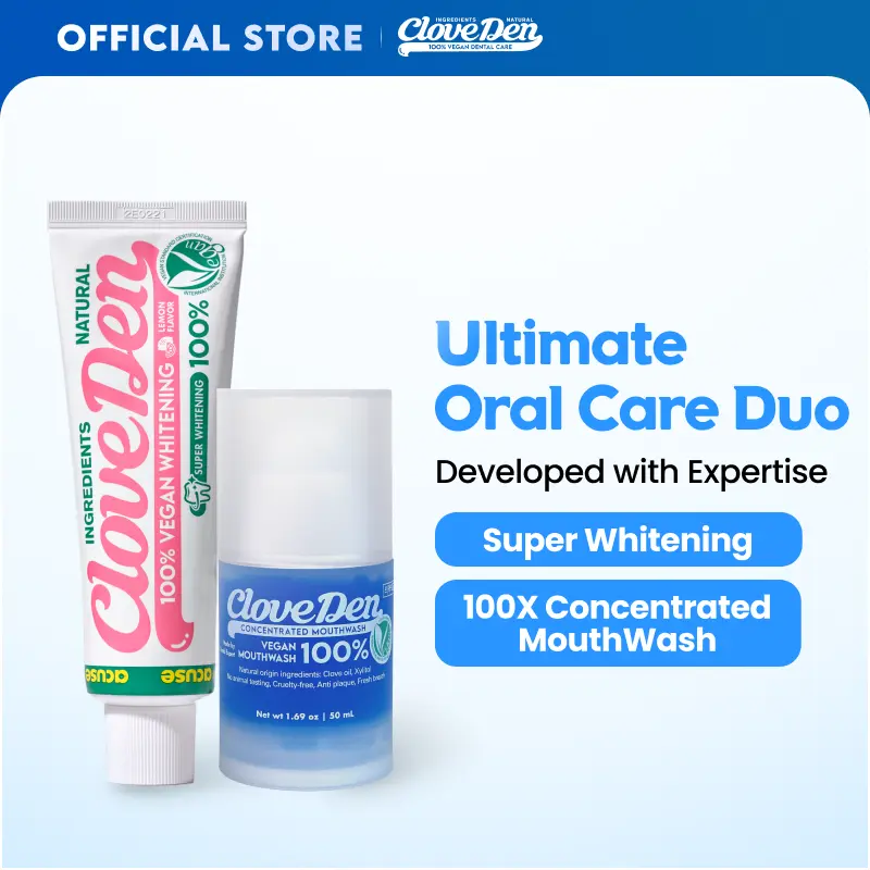 CloveDen Ultimate Oral Care Duo - Tea Tree & Green Tea Antibacterial Gentle Toothpaste for Sensitive Teeth + 100X Concentrated Mouthwash