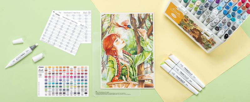 Ohuhu Alcohol Markers: Fine & Slim Broad Chisel Dual Tips - 108 Basic Colors - Alcohol-based Refillable Art Markers for Artist Adult Coloring Book Illustration Drawing Manga 108 Set - Kaala Series of Ohuhuart