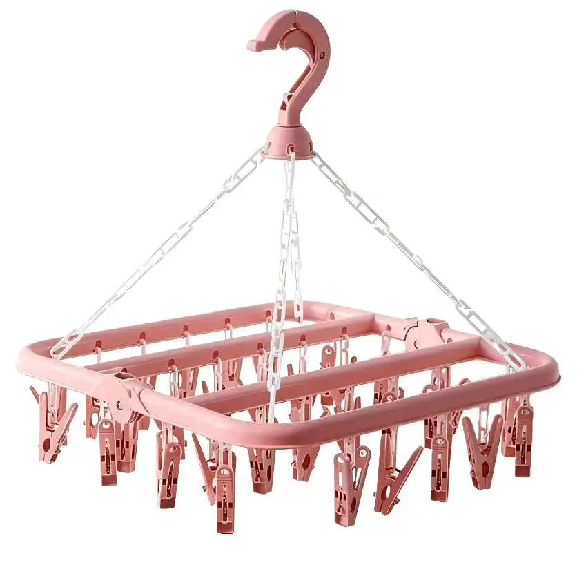 Foldable Plastic Drip Hanger Organiser with 32 Clips & Adjustable Hooks - Clothing Organizer, Multi Hangers for Baby Clothes, Socks, Jumpers, Trips, Hanging