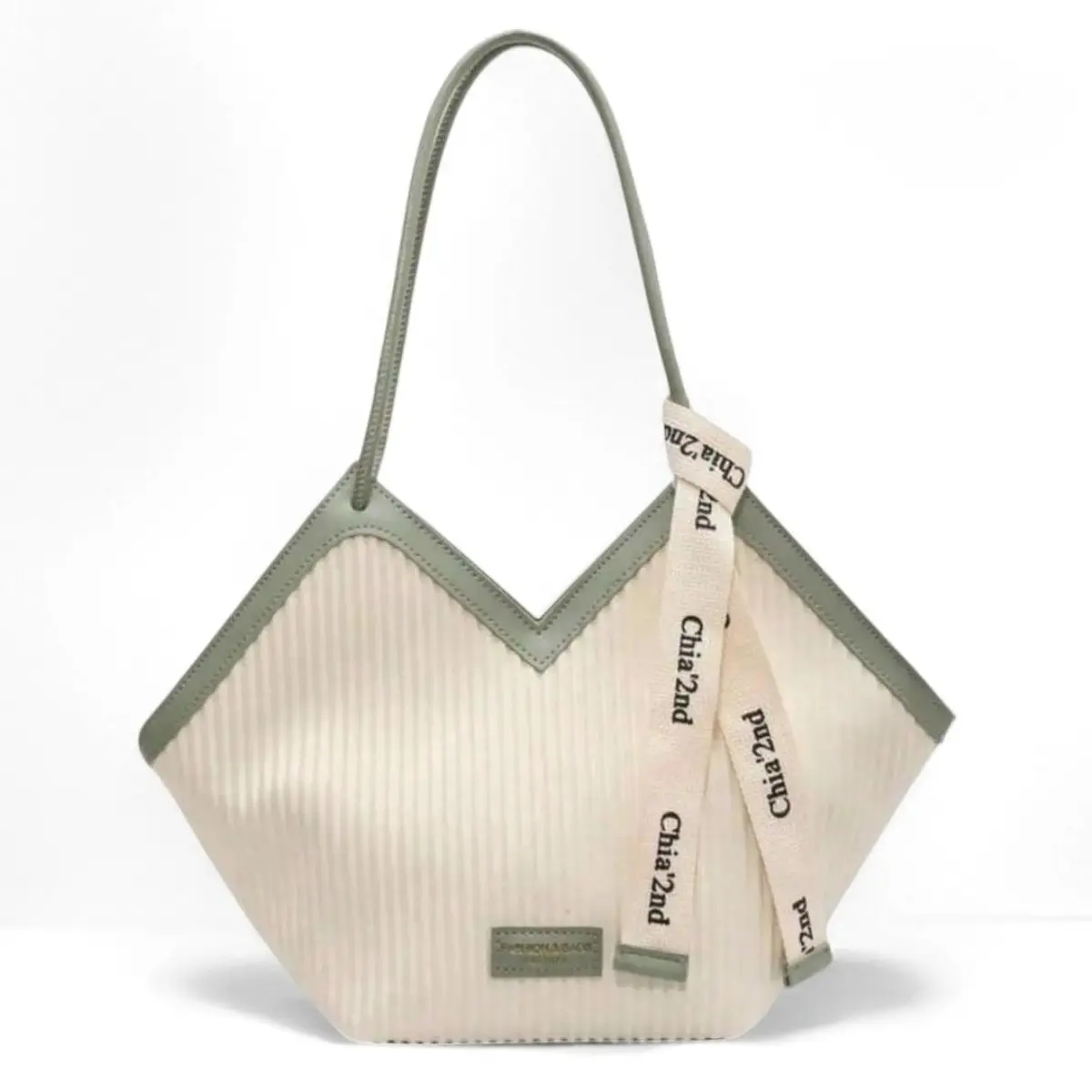 New Fashion Versatile Colorblock Design Tote Bag , Grooved Design Large Capacity Shoulder Bag with Dual Handle, Everyday Handbag, Summer Bag, Suitable for Travel, Shopping, Commuting, Decorated with Silk Scarf