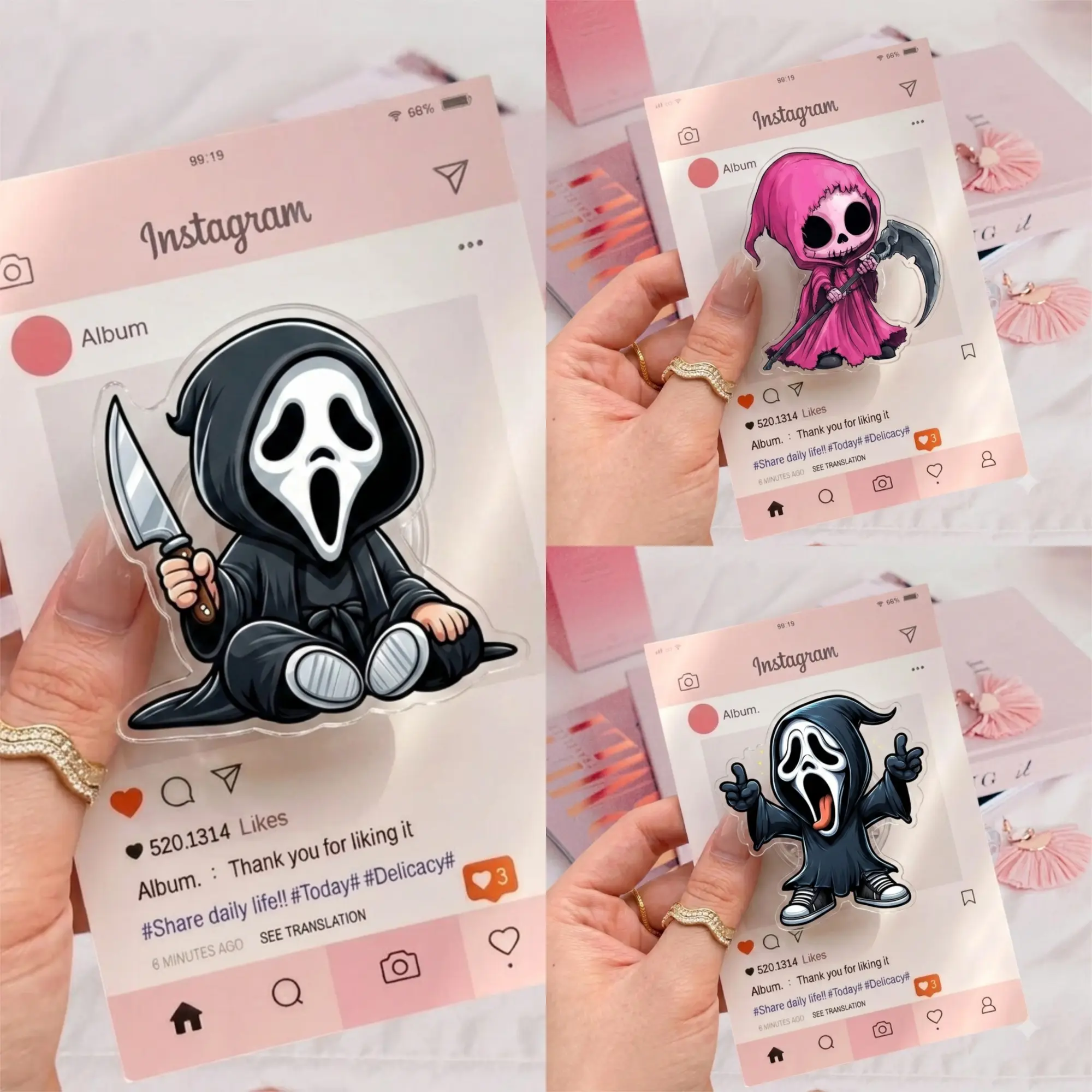 Aesthetic Chibi Scary Mask Phone Grip Stand Unique Gothic Finger Holder for All Smartphones and Tablets