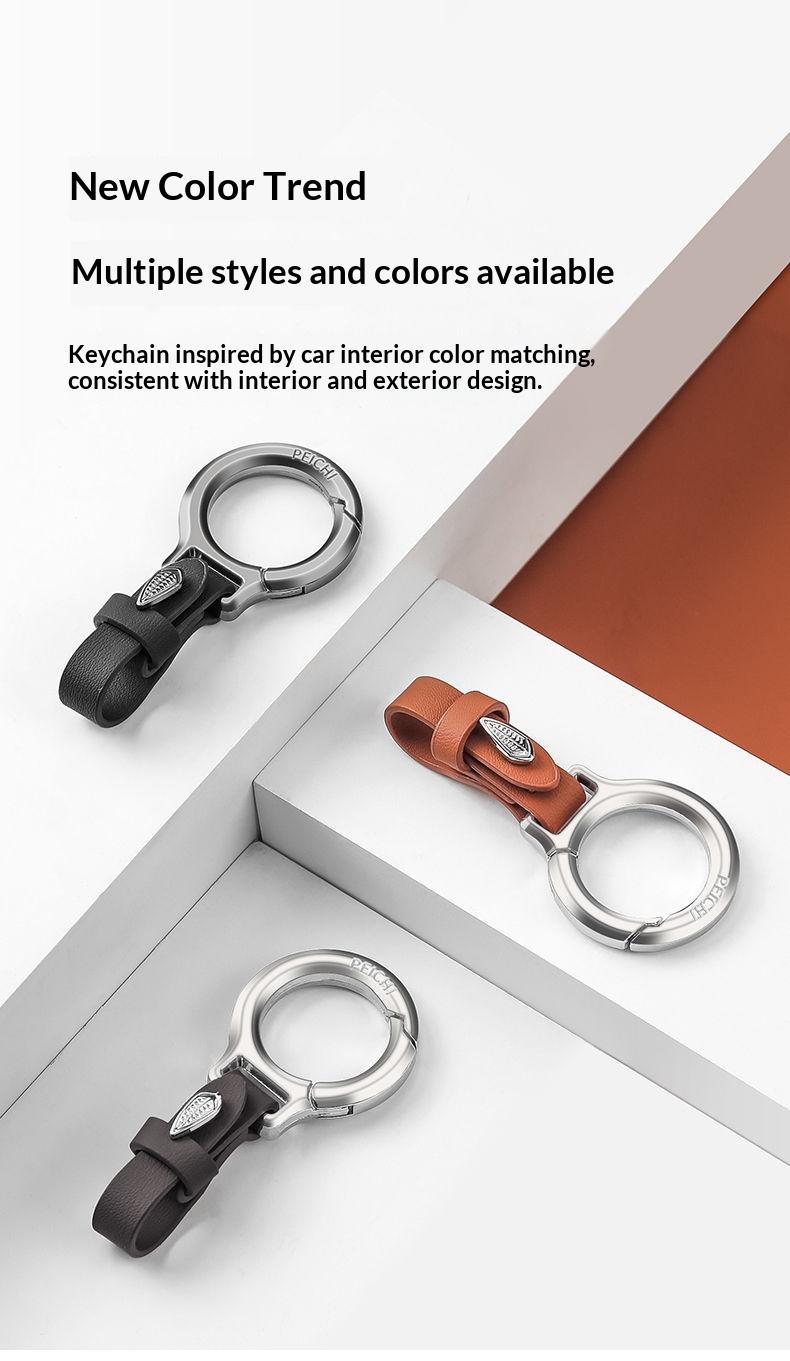 Upgraded Zinc Alloy Keychain with Leather Strap, Stylish EDC Key chain Holder for Car Keys, House Keys, Everyday Carry, Gift for Men and Women