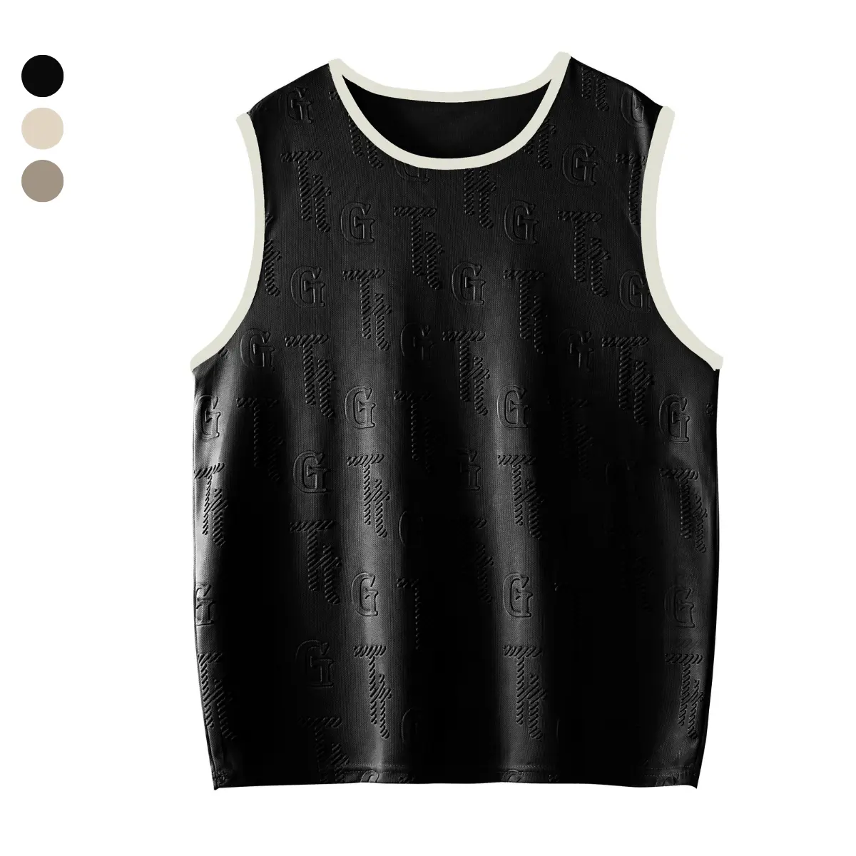 Crew Neck Sleeveless Top with Raised Monogram Pattern - Elevated Casual Fashion