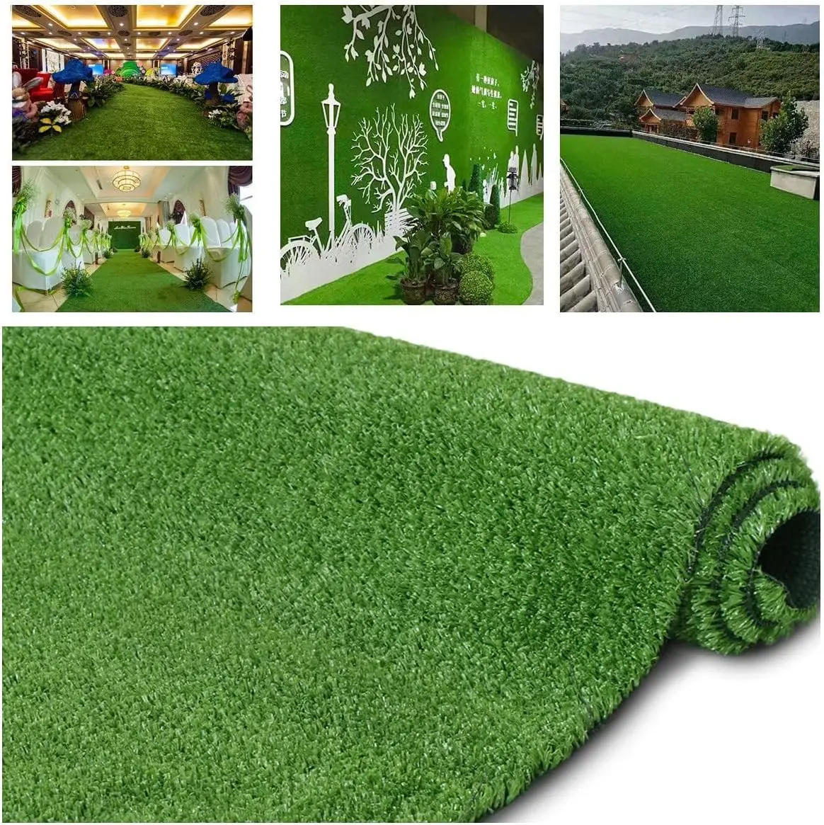 6.56 x 16.4ft Decorative Artificial Turf Rug - Non-Slip Synthetic Grass Roll with Fast Drainage, Mow-Free All-Weather Greenery Mat for Garden Landscaping, Patio Decor, Dog Potty & Camping