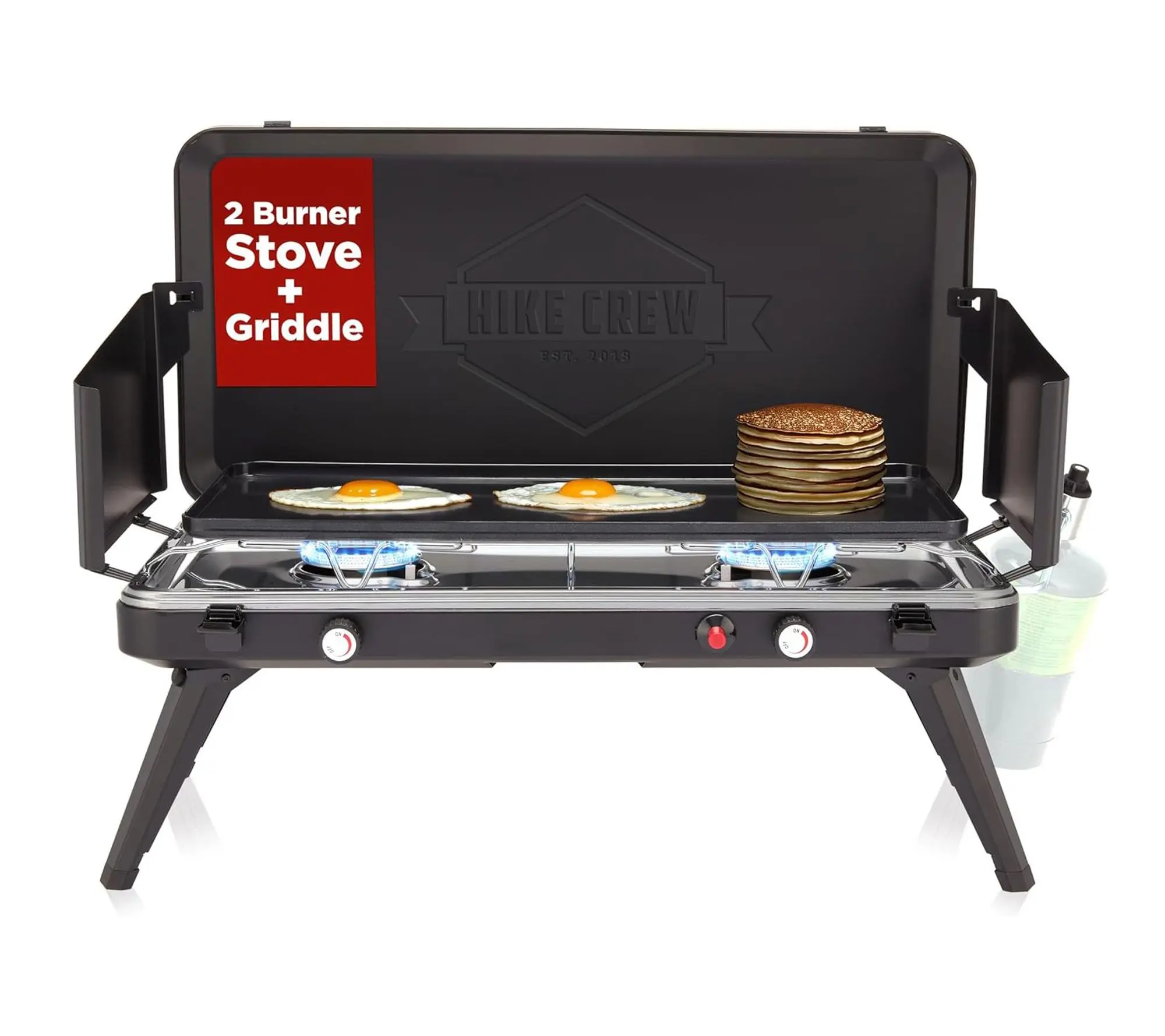 Hike Crew 2-Burner Gas Camping Stove & Griddle- 20,000 BTU