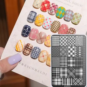 14.5*9.5cm Nail Stamping Plate, Bowknot & Geometric Patterns Kawaii Nail Art Template, Manicure Stencil Tool with Stamper