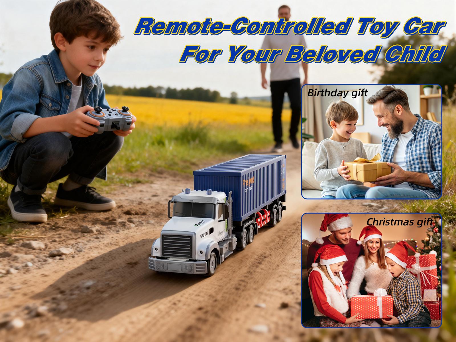 Detachable RC Truck with Container,23.6 Inch 9-Channel RC Semi Truck Toy, 1:12 Container RC Car, Van Truck with Lights & Music,Great Gift for Kids & Adult