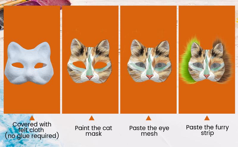 35 DIY Therian Mask Kit - 6PCS White Cat Animal Masks with Furs, Eye Mesh, 12-Color Paints, Whiskers & Brushes for Creative Cosplay Halloween Masquerade Party