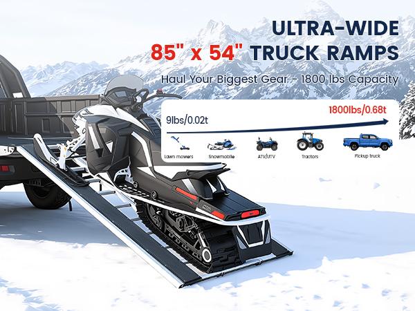 Aluminum Loading Ramp 77" x 54" Ultra-Wide, 1800LBS Capacity, Aluminum Tri-Fold Ramps with Ski Guides for Motorcycle/Dirt Bike/Trailer/ATV/UTV/Garden Tractor/Lawn Mower