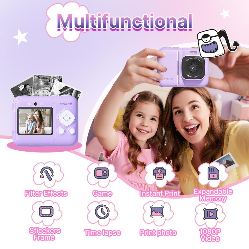 Instant Print Camera for Kids, HD Digital Camera, Christmas Birthday Gifts for Kids, AI Printer, Portable Toy Camera with 32GB SD Card & 3 Rolls Printing Paper, HolidayHaul