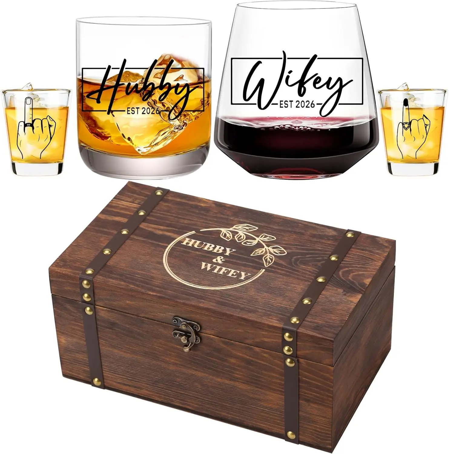 Hubby & Wifey Wedding Keepsake Box Set - Bridal Shower Gifts, Unique Wedding Engagement Gifts for Couples, Mr & Mrs Storage Gift Box