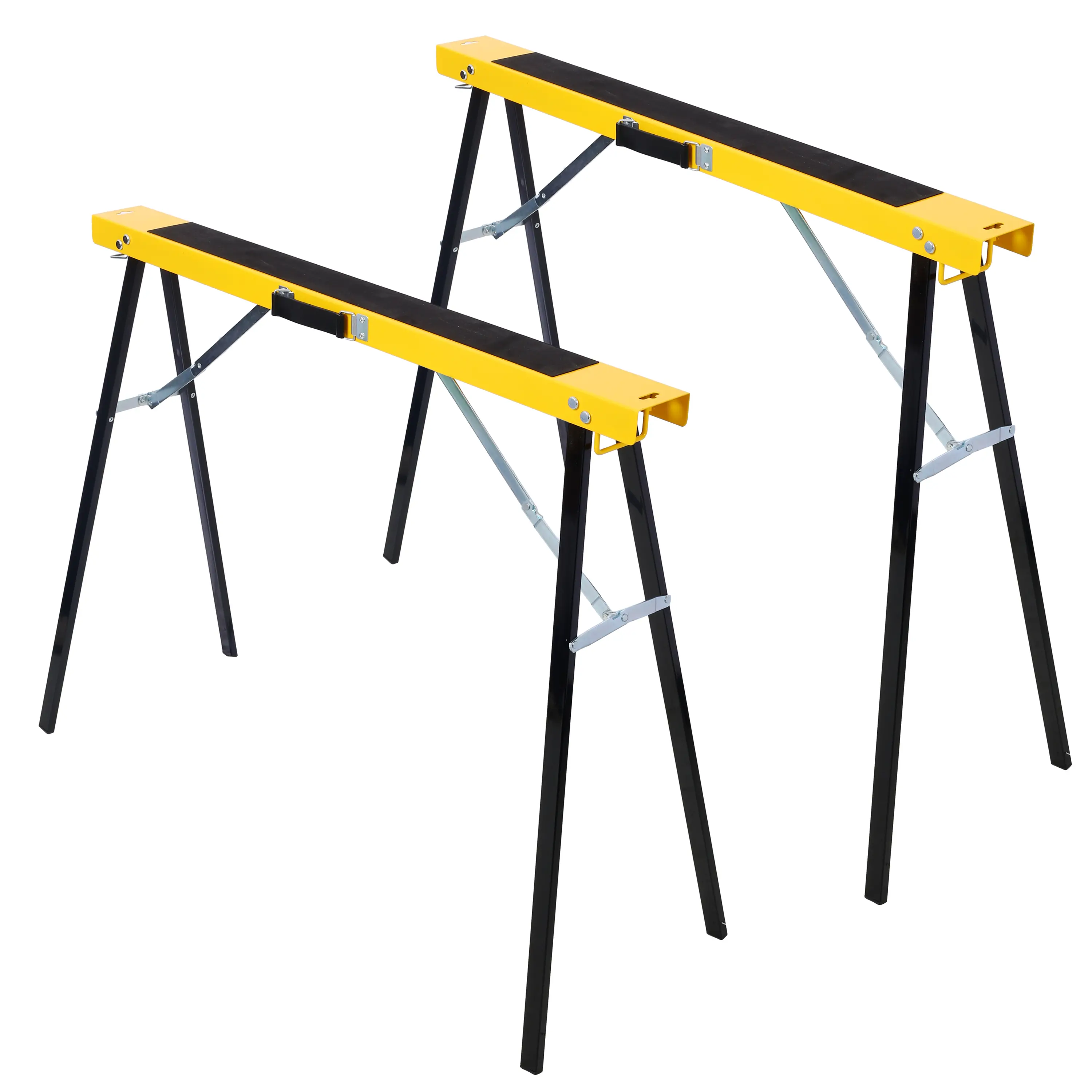 Hardware Saw Horses 2 Pack Folding Portable Work Horse with Fast Open Legs Convenient Handle Heavy Duty Steel Sawhorse for Garage Workshop Fully Assembled yellow+black color