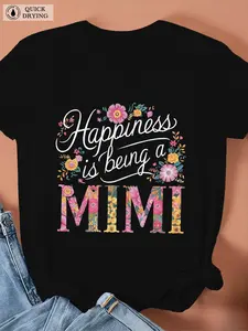 Mimi Women's Stretchy Casual T-Shirt - Short Sleeve Crew Neck Blouse with Mimi Lettering & Applique, Machine Washable All-Season Top, Comfortable Casual Attire for Office or Outfits (Non-)