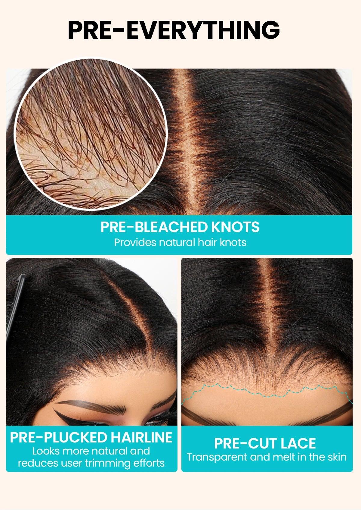 Wear & Go Yaki Straight Glueless Bob Wig Pull Go Pre Cut Lace Wig Natural Human Hair Wig Pre-Everything Wig #1B 180% Density Glueless Lace Black Yaki Bob Bleached Knots Wig SpringStatements