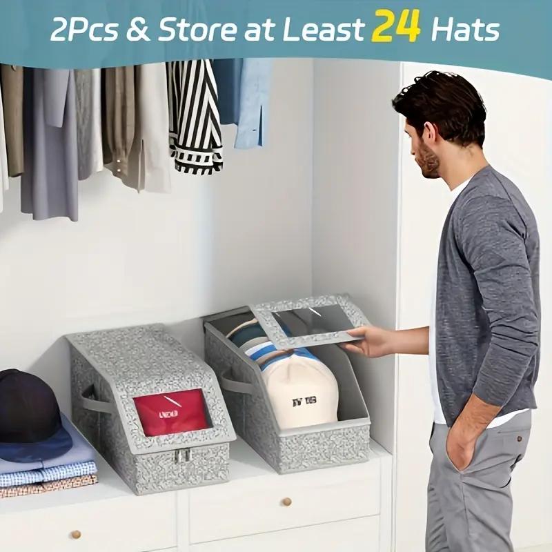 Stackable Hat Storage Boxes for Baseball Caps Holds Up to 24 Hats Durable Cardboard Box for Men Classic Style Wardrobe Organizer with Clear Window Lid