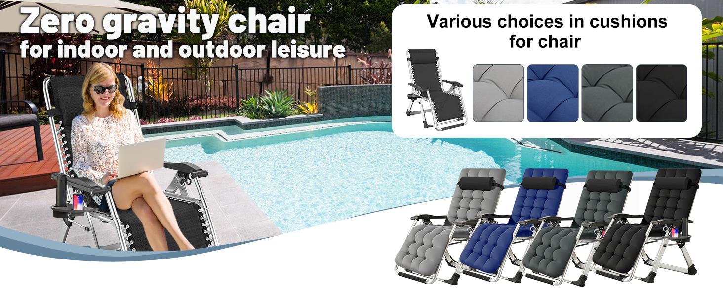 Naudacaa Zero Gravity Chair, Premium Outdoor Lawn Folding Lounge Chair with Adjustable Reclining, Cushion, Headrest & Tray, Supports 400lbs