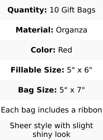 10 Pack 5"x7" Red Organza Drawstring Wedding Party Favor Gift Bags
