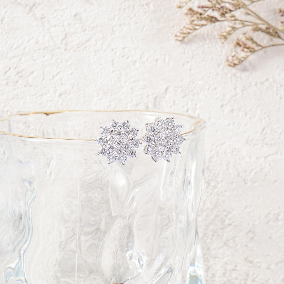 Delzzad Bling Flower Earring Jackets Synthetic Moissanite S925 Sterling Silver Earring Jackets for Studs Moissanite Jewelry Perfect Birthday Wedding Engagement Anniversary Christmas Gift(Jacket Only)