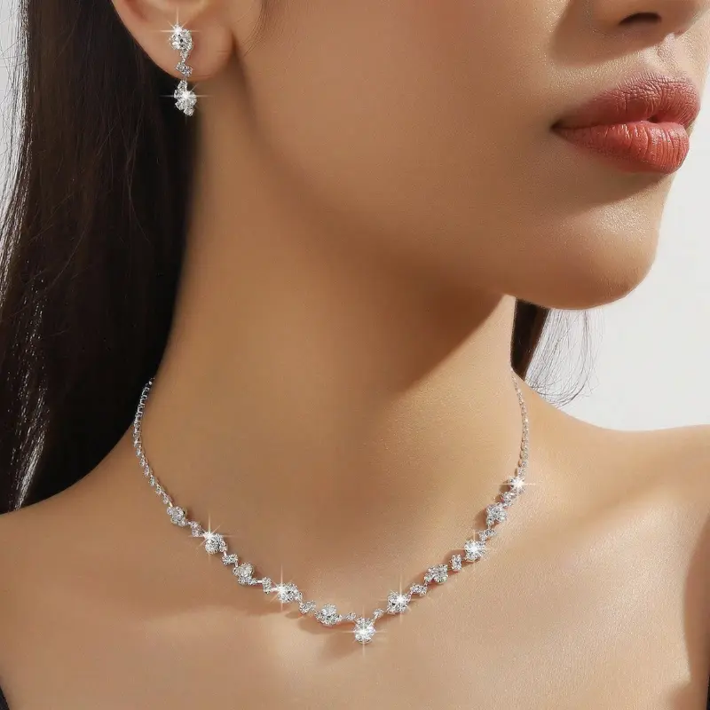 Women Elegant Silver Waterdrop 3pc Necklace & Earrings Jewellery - Jewelry Set